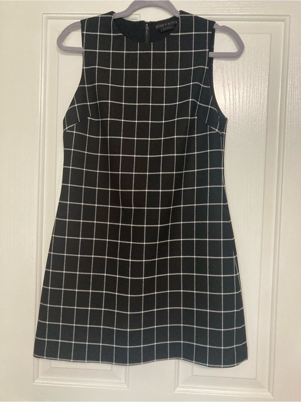 Alice + Olivia Black and White Windowpane Sleeveless Shift Dress